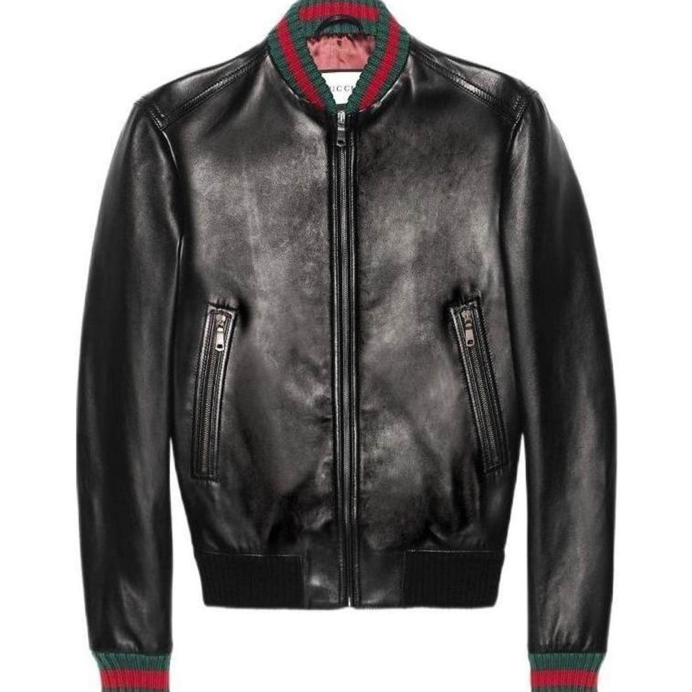 Gucci Black Leather Bomber Jacket